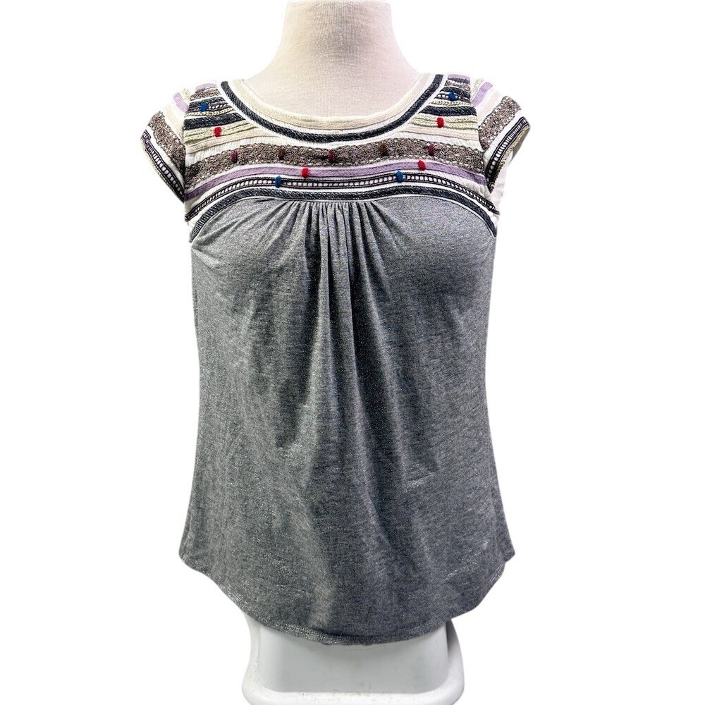 One September Boho Stretch Top Womens Size S Embroidery & Embellishment
